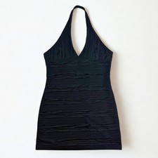 NWT Urban Outfitters Halter Dress Womens L Black Textured Bodycon Mini Y2K Goth