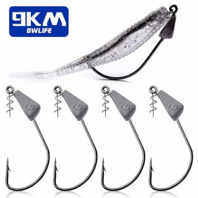 10Pcs Fishing Hook Jig Head Soft Lure Jig Head Hooks with Spring Twist Lock