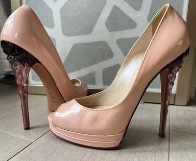 Casadei Pink Leather Peep Toe Pumps Ultra Hi Stiletto Heels Platform Us Sz 8 7.5