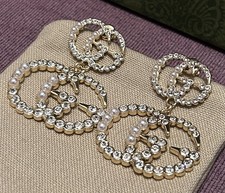 🌹 💕 🚚 ✅ Women’s Gucci Gold Pearl & Diamond GG Earrings Brand New With Box!