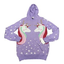 Well Worn Kids Girls Unicorn Stars Sparkles Hoodie Holiday Sweater Size X-Large