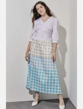 Ming Wang Gingham Multi Cotton Poplin Skirt Deep Pockets Size M