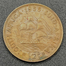 1955 South Africa Half Penny 1/2 KM#45 Bronze XF EF Extra Fine World Coin