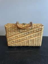 1960  s Handbag Wicker Woven Purse Vintage Cloth Lining British Hong Kong READ