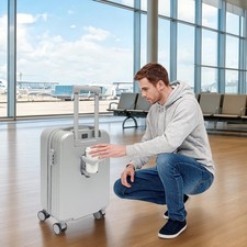 22in Travel Luggage Suitcase Silver PVC Retractable Handle Cup Holder USB Port