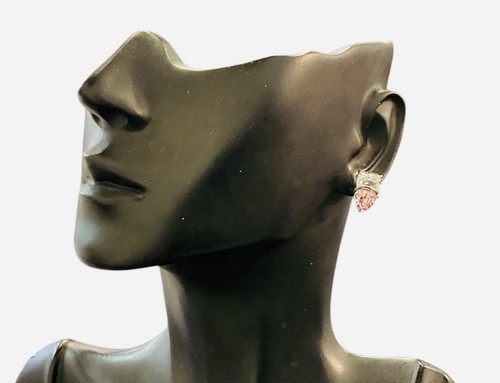 Pendientes colgantes de plata de ley con zafiro creados en laboratorio rosa - Imagen 3 de 4