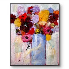 Mary Myers Original Abstract Expressionism Flowers on 8x10 Wood Signed Art