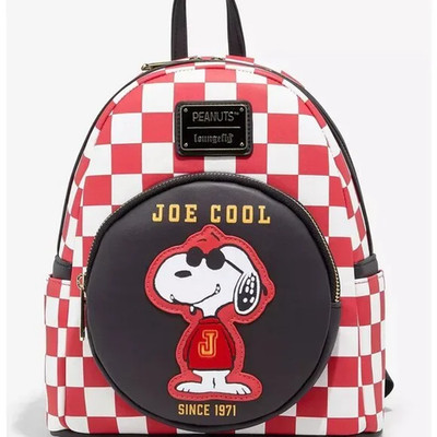 Peanuts Snoopy Joe Cool Loungefly Red Checkered Mini Backpack NWT