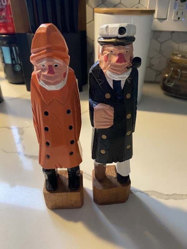 Vintage Hand Carved Wooden Sailor Figurines Lot of 2 Nautical Folk Art