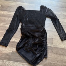 Altar'd State Black Glitter Velvet Ruched Mini Dress Long Sleeve Square Neck S