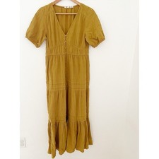 Lucky brand tiered mustard maxi dress button front size small