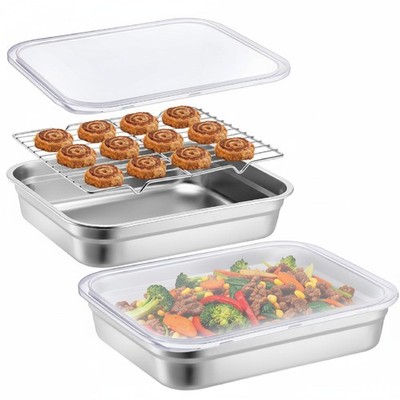 Teenyyou Stainless Steel Food Container with Lid Rack Roasting Baking Pan Cak...