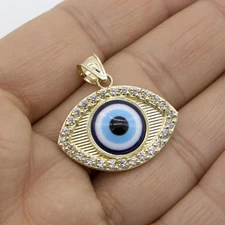 1" Evil Eye Charm Pendant Solid 10K Yellow Gold