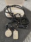 Black Onyx Lariat Necklace -Sterling Silver Bars Beads w Beaded Black Stone 925 — photo 1