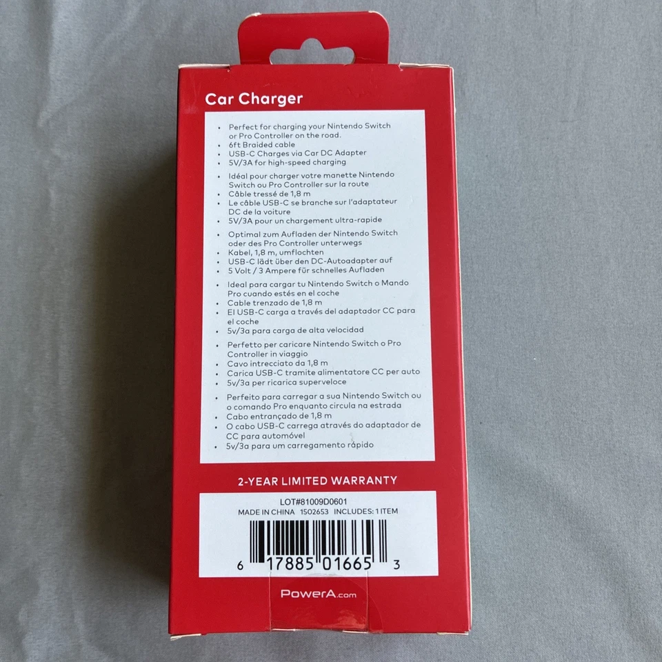 Nintendo SWITCH PowerA Car Charger 5V/3A USB-C High Speed Charging NEW Sealed - Image 2 of 4