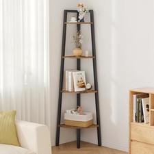  Corner Shelf, 4-Tier Corner Bookshelf, Rustic Ladder 4 Tier Rustic Brown