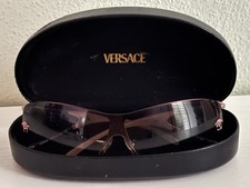 Versace Medusa Shield Sunglasses Pink Rimless Wrap w/ Case Frame Damage