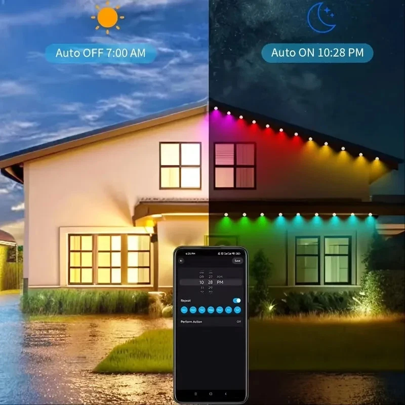 50ft 100ft 150ft Smart RGBIC Permanent Outdoor Lights Waterproof App Control - Image 3 of 4