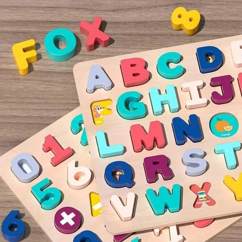 Wooden Montessori Puzzle Toy | Alphabet, Numbers & Shapes Board for Kids 2-4