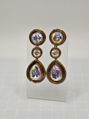 J Crew Yellow Earrings Gold Plate Aurora Borealis Crystal Drop Dangle Signed