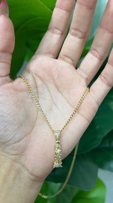 C27- 14K Hollow Cuban Curb Chain 18  (2.5mm) and Our Lady Of Guadalupe Pendant 