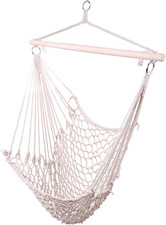 Macrame Hammock Chair - Beige Cotton Rope Swing Chair for Indoor and Outdoor Use