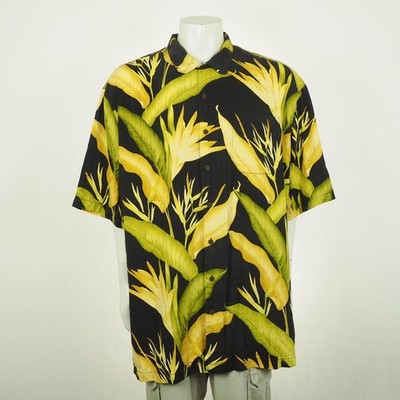 Tommy Bahama 100% Silk Hawaiian Shirt Mens 4XT 4XLT Black Floral Tropical Camp