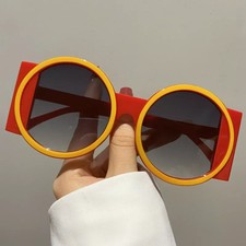 Round Two Tone Sunglasses UV400 Plastic Frame Unisex Beach Travel Wear
