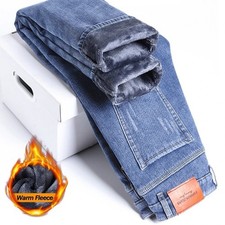 2026 Men's Winter Fleece Lined Jeans Thermal Warm Slim Fit Thick Elastic Trouser