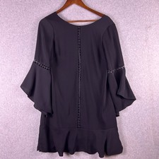 White House Black Market Mini Dress 2 Black Shift Ruffled Bell Sleeves Cocktail