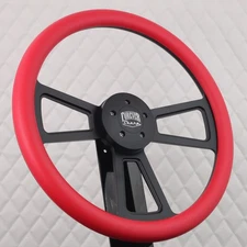 18" Black Aluminum Steering Wheel Big Rig Red Vinyl 5 Hole Semi Truck