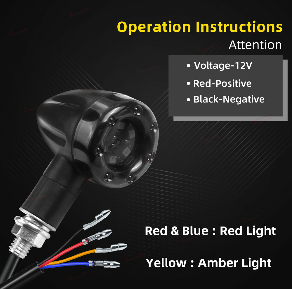 4x Motorcycle LED Turn Signal & Brake Light Set – Universal Fit For Bobber, Chopper, Custom Bikes, 12V, Black