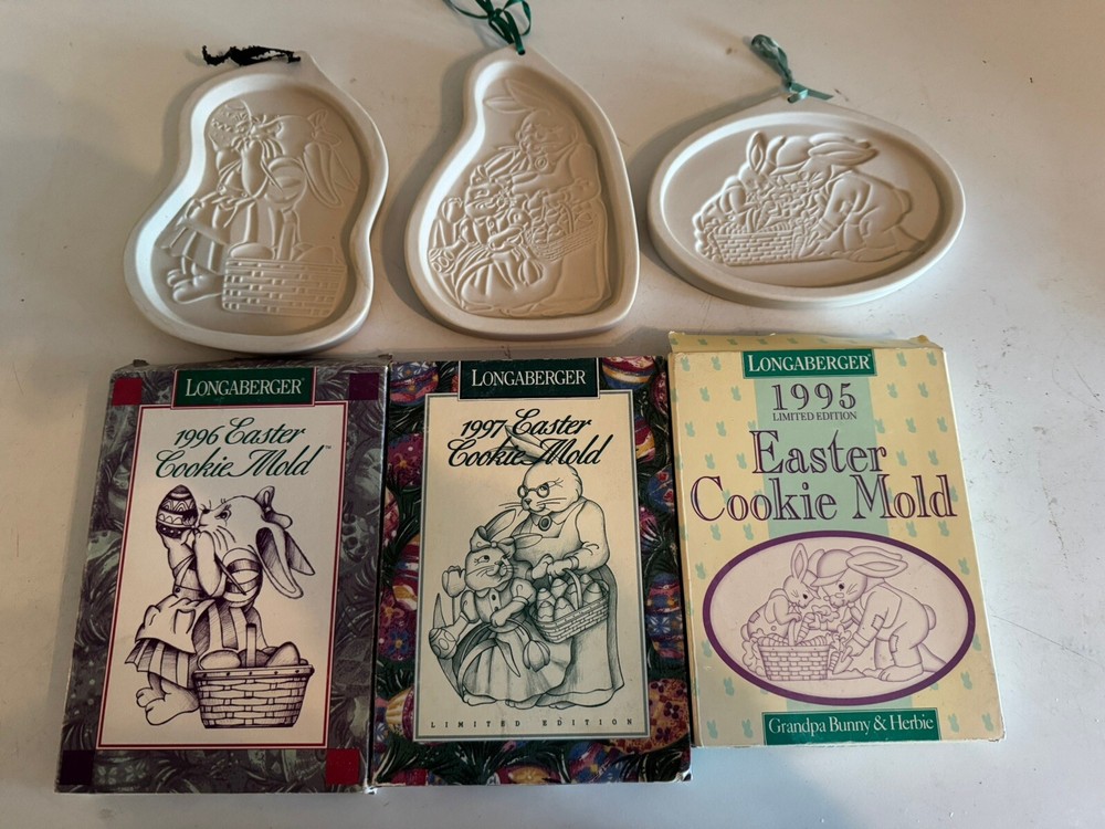 Longaberger 1995-1997 Easter Bunny Cookie Molds Set