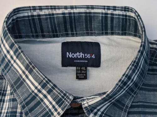 Big & Tall NORTH 56º4 Sz 3XL Sort Sleeve Navy Blue Plaid Mens' Shirt RET $89.50 - Picture 5 of 7