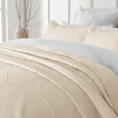 3 Piece Embossed Quilted Bedspread Set Twin Queen King Size Coverlet Bed Throws - Picture 87 of 207