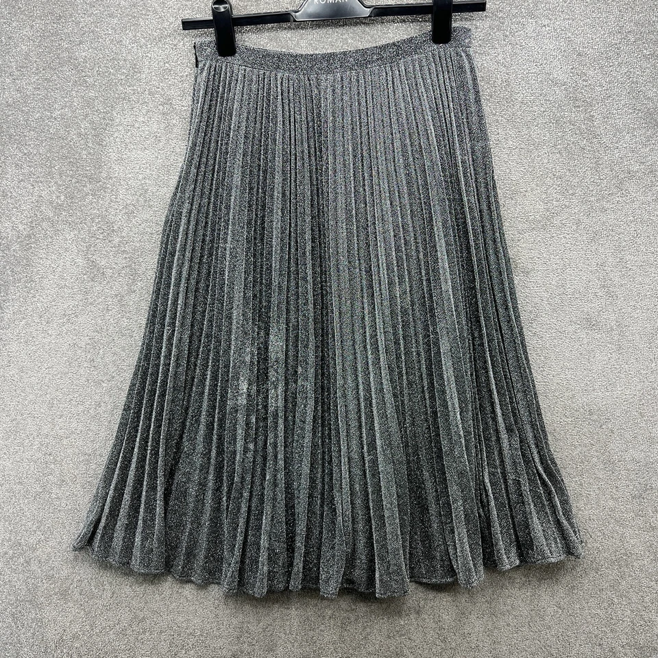 Falda Whistles Mujer Talla UK 12 Plateada Plisada Línea A Brillo Brillo Hasta la Rodilla Foto 2 de 4