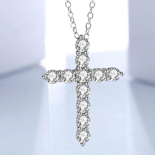 1.1CT Moissanite Jesus Cross Pendant Necklace for Women Men 925 Sterling Silver - Picture 4 of 7