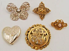 Vintage Lot 4 Brooches Pins Freirich Variety Club Emmons Opal 1950s Gold Silver