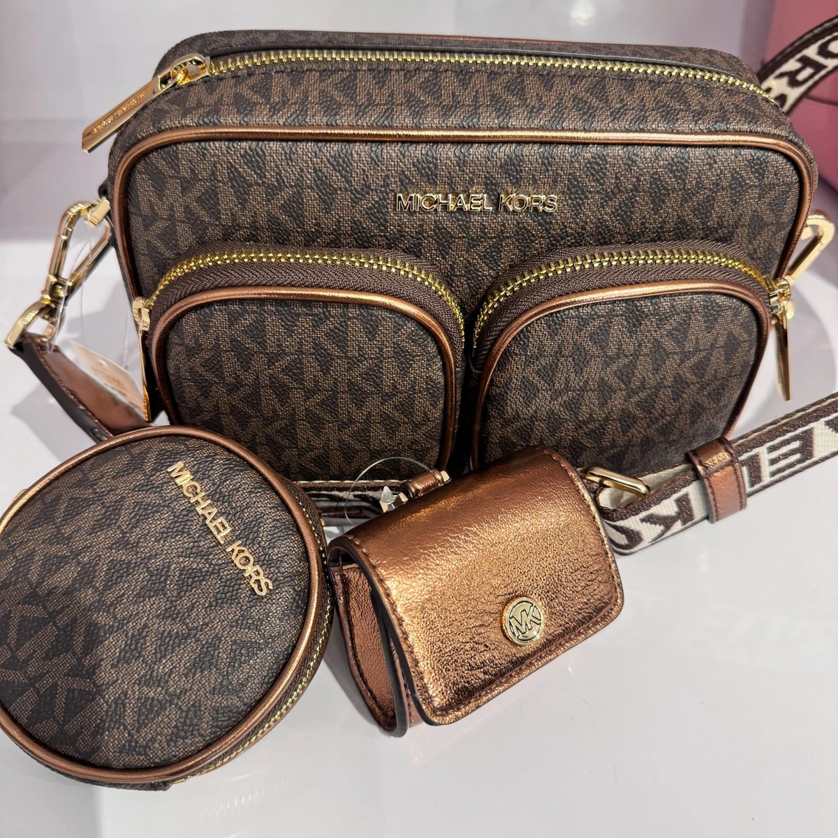 Michael Kors Jet Set Brown Tech Crossbody Women's handbags