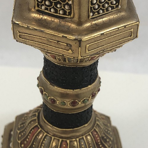 Satsuma Candle Holder Decorative Black Gold Hand Painted Porcelain Moriage - Picture 8 of 13