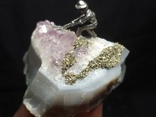 Fantasy Pewter Mining Scene on Amethyst Crystal, Made in USA (5.2 oz) J7