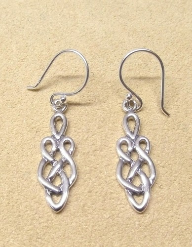 Handmade 925 Solid Sterling Silver Celtic Knot Drop Earrings 35 mm x 7.5 mm - Picture 5 of 12