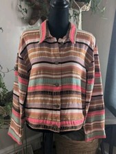 Saltwater Luxe Women's Large Vibrant Striped Metallic Button Front Cotton Jacket
