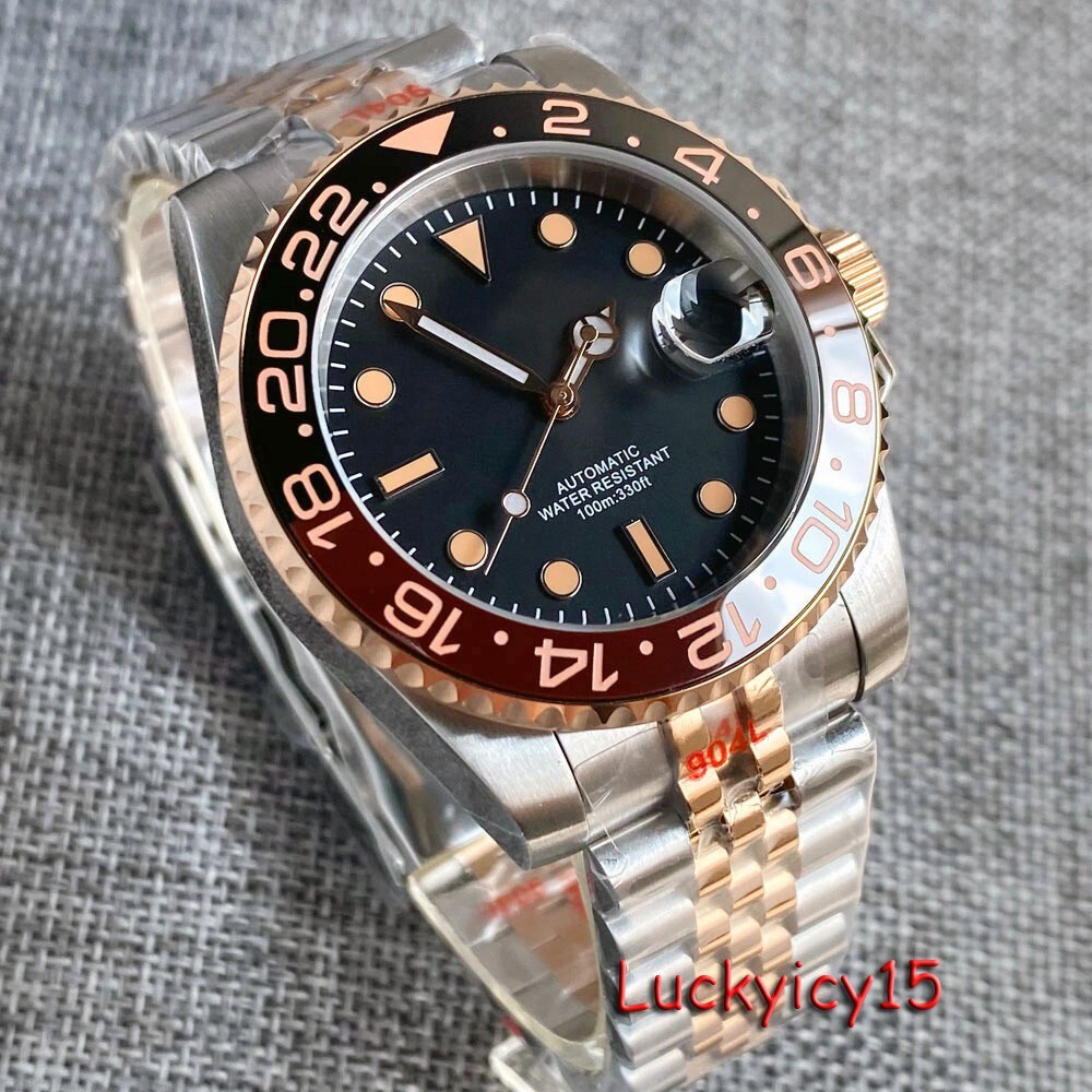 40mm Tandorio Watch For Men Black Dial Japan NH35A Automatic Rose