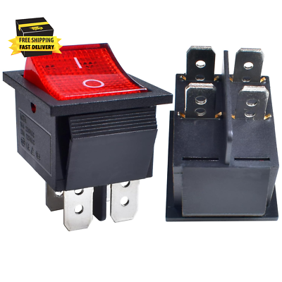 #ad 2 Pcs Rocker Switch AC 20A 125V 16A 250V DPST 4 Pins 2 Position on off Red LED $13.17