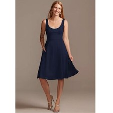DAVID'S BRIDAL NWT ($129) Marine Blue Crepe Back Satin Scoop Tank Short Dress 12