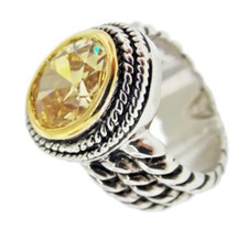 Canarino Giallo Argento Cavo Anello Oro Bianco Doppio Ovale Cz Fascia Quality 5