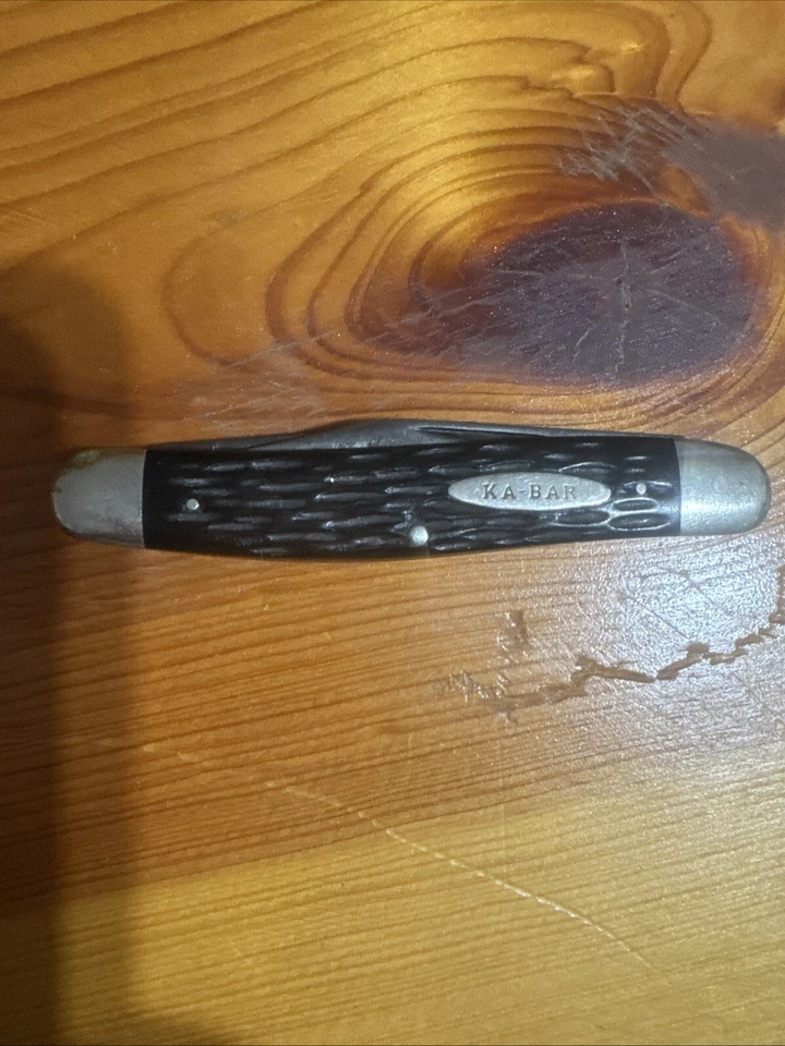 Navaja de Bolsillo Ka-bar Plegable 3 Hojas Marrón Plantilla Hueso Mango 3 3/4 De Colección Foto 3 de 4