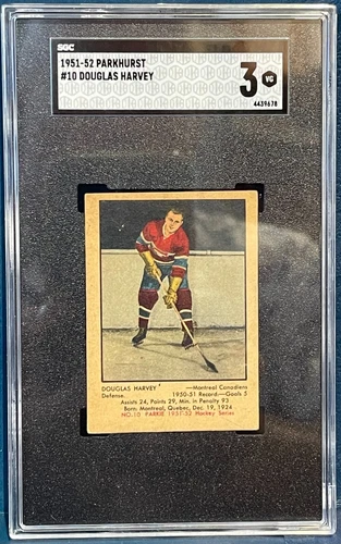 1951-52 Parkhurst #10 DOUGLAS HARVEY RC  SGC 3 Newly Graded HALL OF FAME