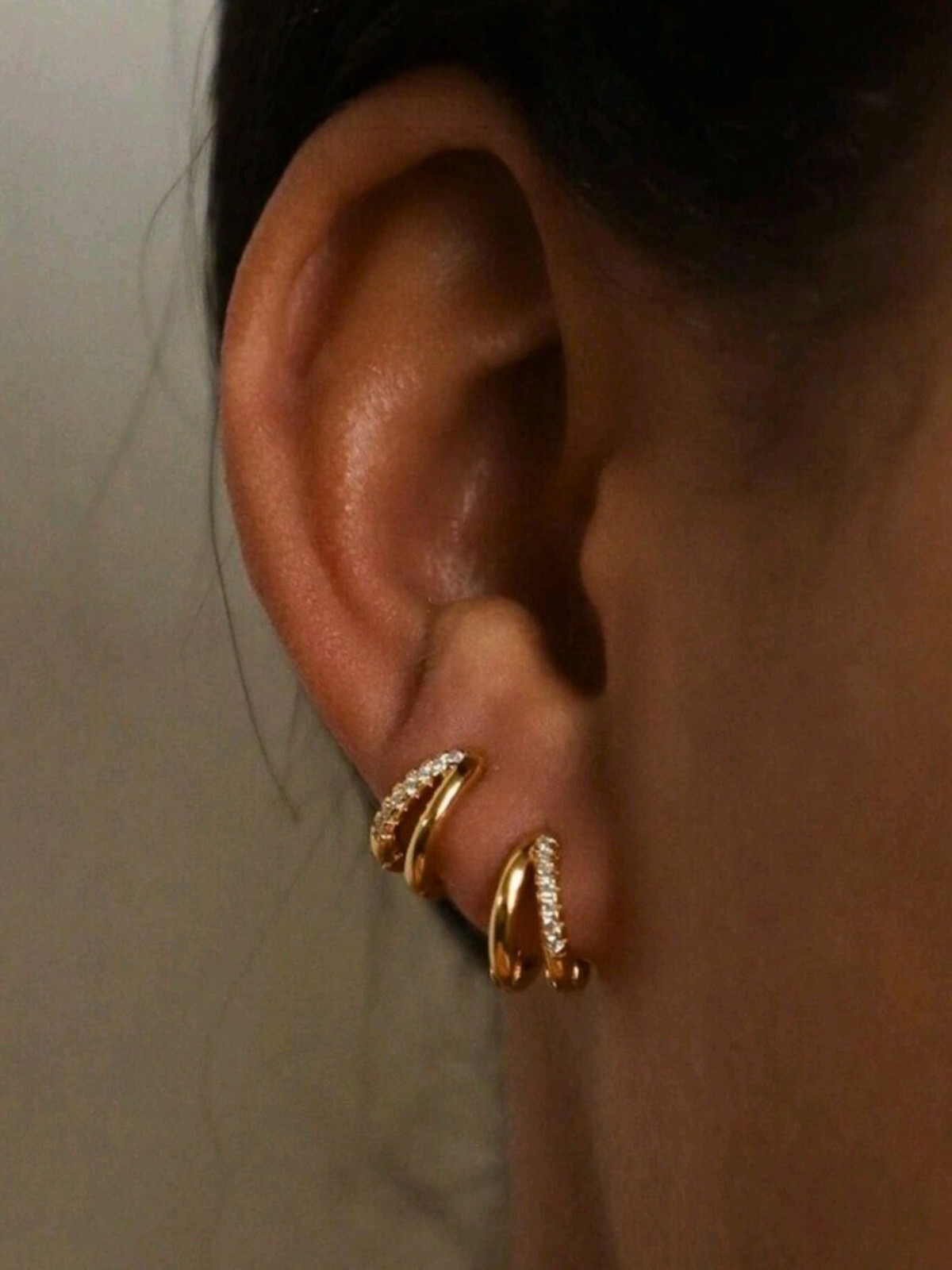 18k Yellow Gold Huggies Double Hoop Earrings for Women